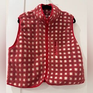 SHEIN Red and White Checkered Fleece Vest